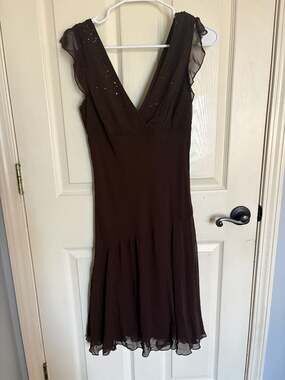 Speechless Early 2000s Y2K Brown Beaded Chiffon Flutter Sleeve Mini Dress